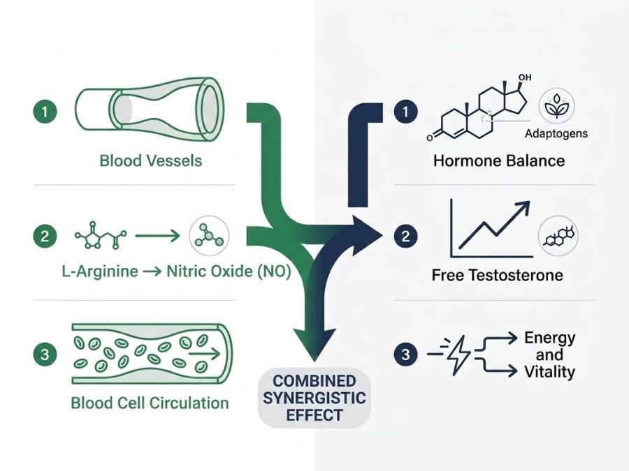 Dual pathway mechanism for male vitality